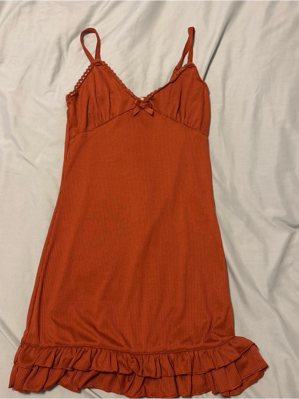 No Boundaries Orange Ribbed Lace-Trim Slip Top